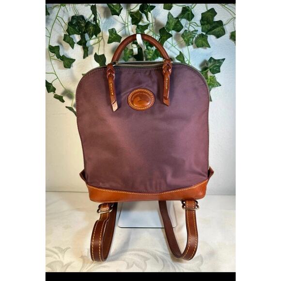 Dooney & Bourke Handbags - Dooney & Bourke Nylon Zip Pod Backpack Cranberry Red Leather Trim Vintage